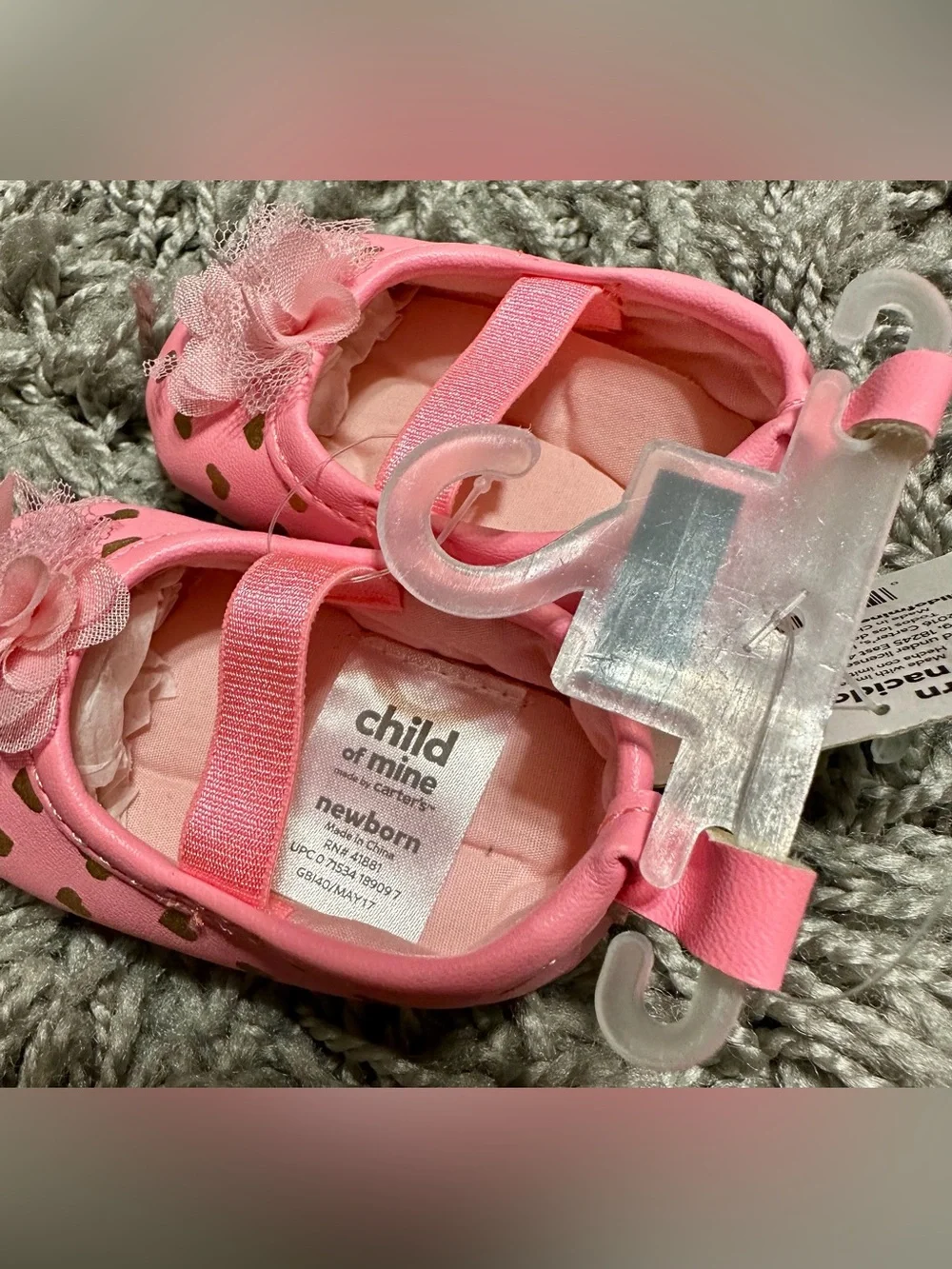 Carter's Pink Baby Ballet Flats with Gold Heart Detail